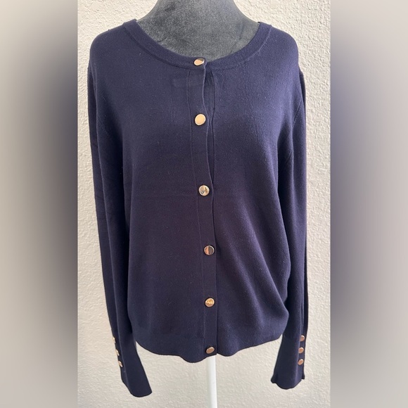 Tahari Sweaters - Tahari Navy Cardigan with Gold Buttons – NWT (Size: XL)